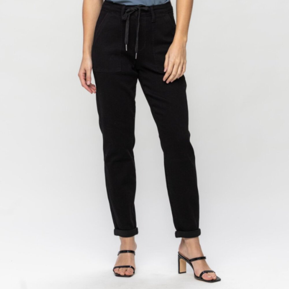 JUDY BLUE HIGH WAIST JET BLACK DOUBLE ROLL CUFF JOGGER NWT